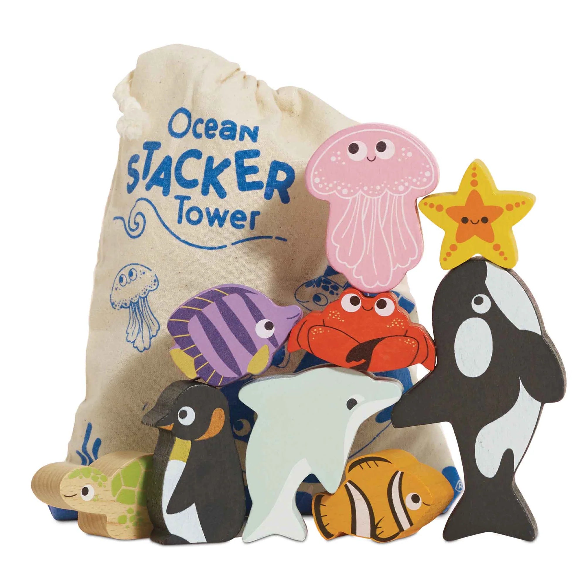 Montessori-inspired wooden animal stacking toy