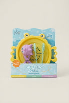 Packaging of Pick-Up Pals sensory tools with a purple toy and tools inside, on a white background.