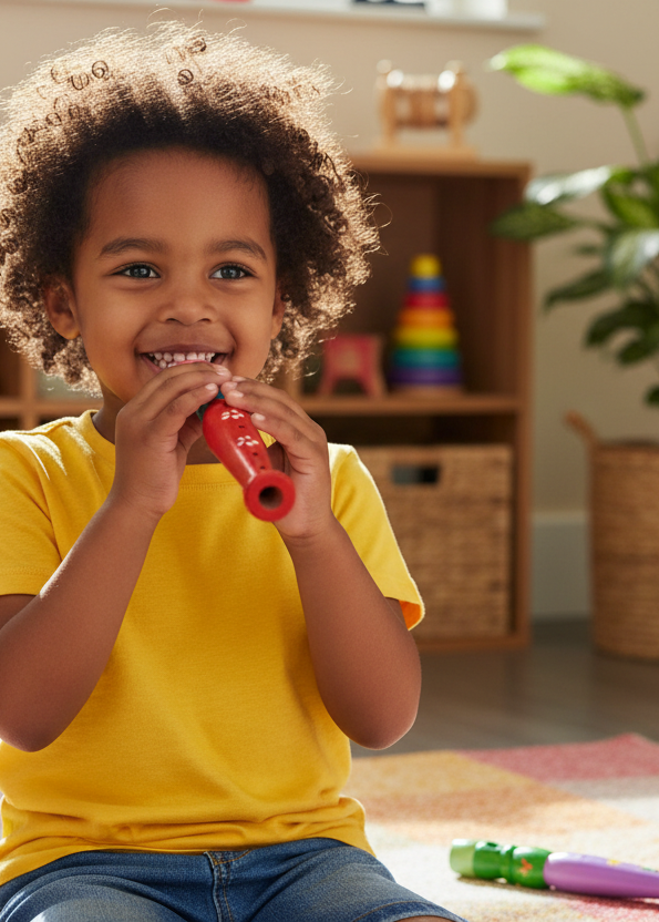 Child playing on a musical instrument