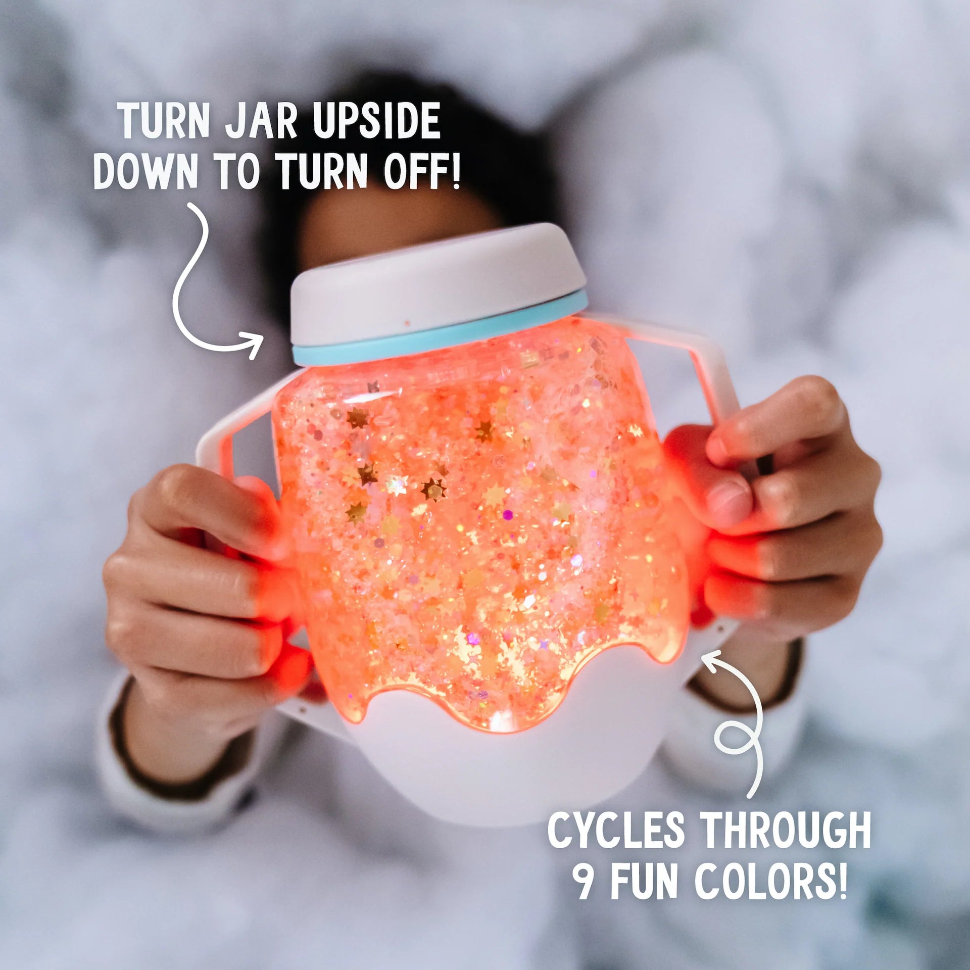 Sensory play jar with glowing lights
