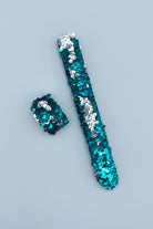 Teal and silver sequined slap bands sensory toy  
