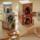 Wooden stacking toy by Little Dutch with illustrated blocks and matching cars for children