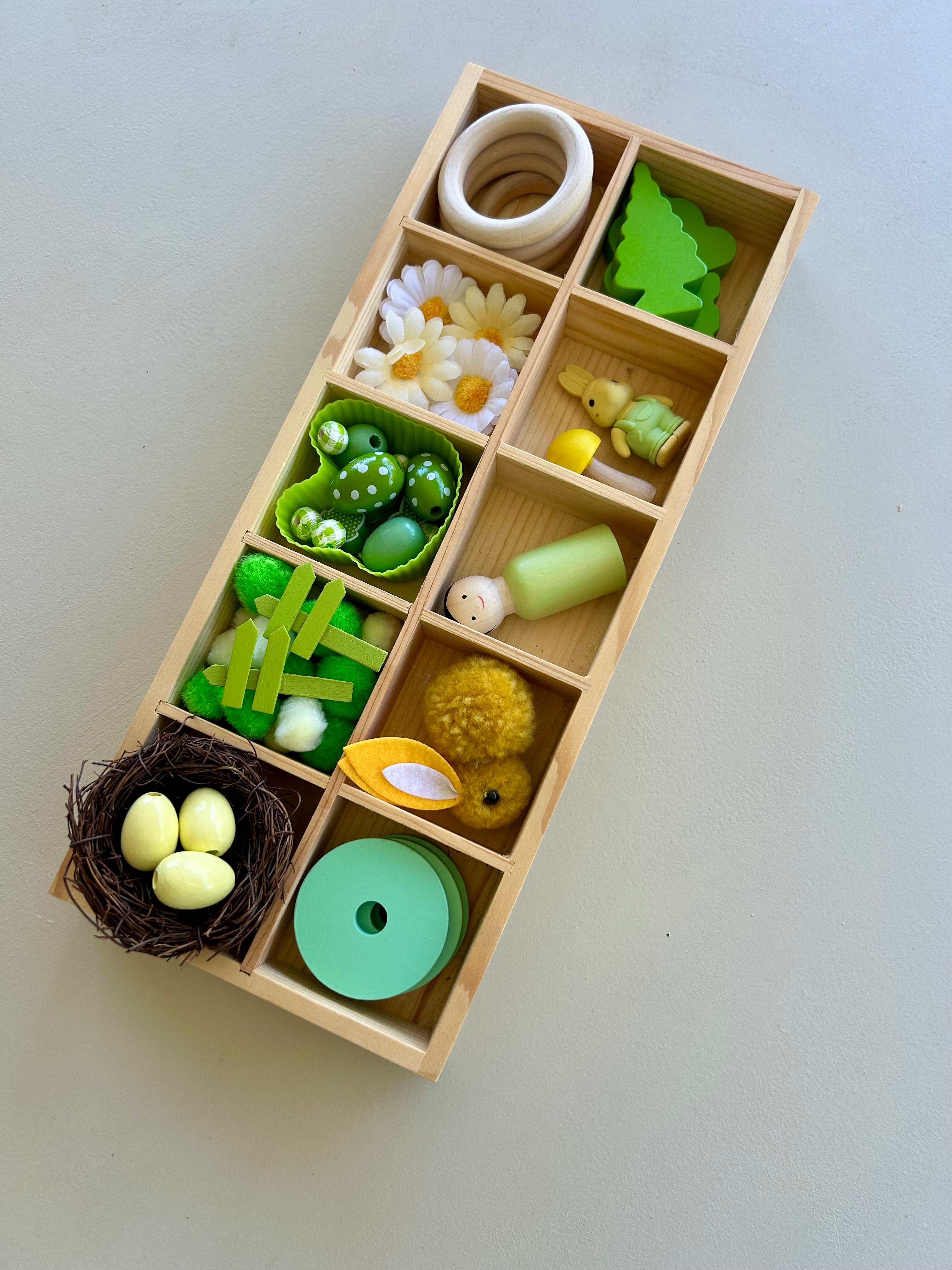Montessori inspired tinker tray for open ended play
