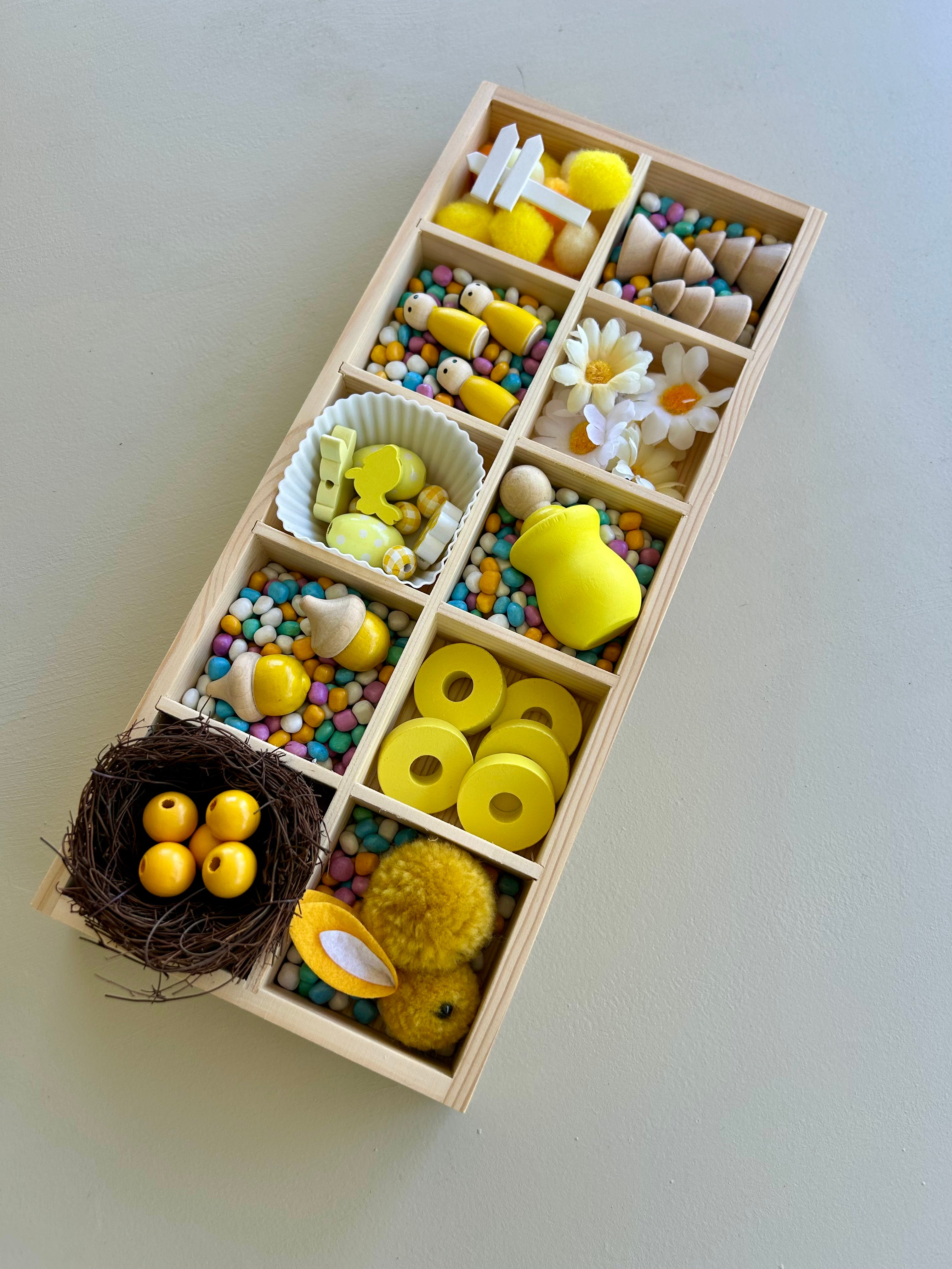 Wooden compartment tray for fine motor activities