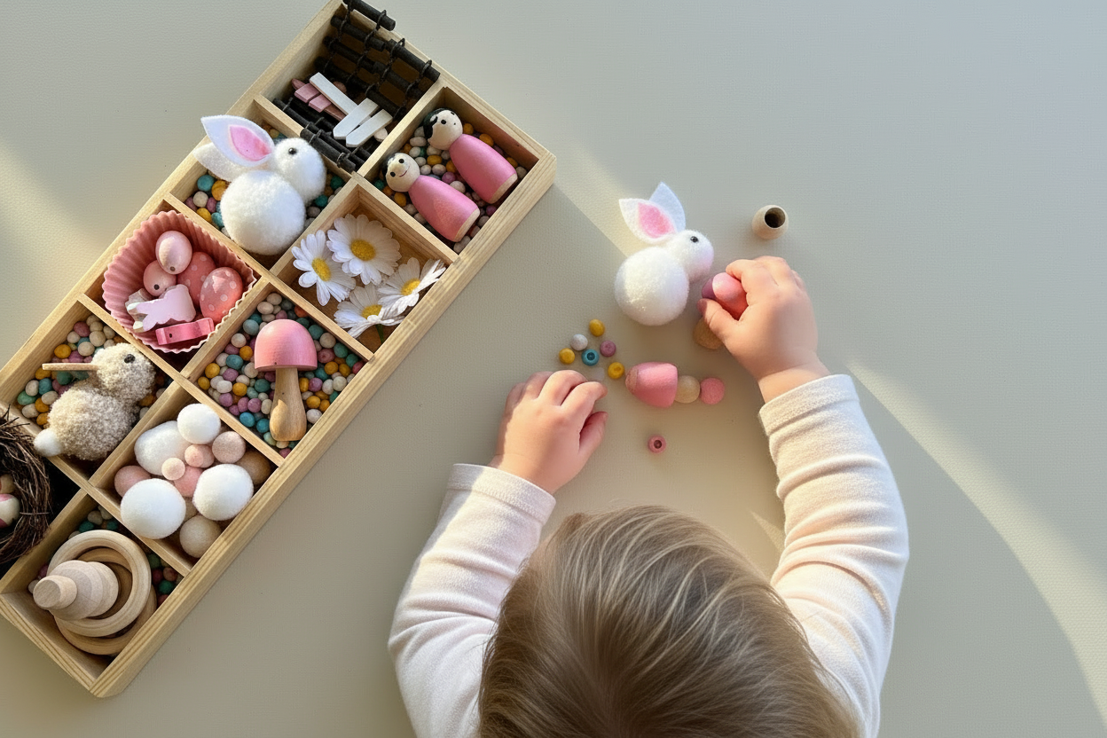 Child playing with tinker tray