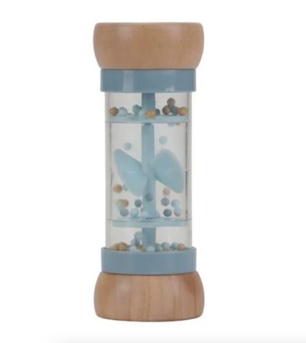 Wooden baby rattle with calming rain sound