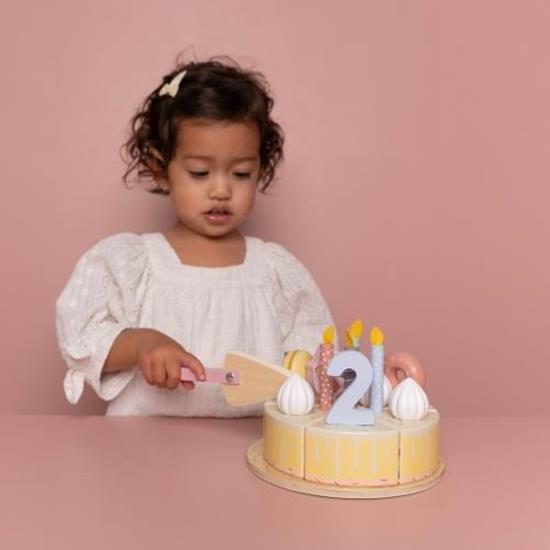 Wooden birthday cake set with candles
