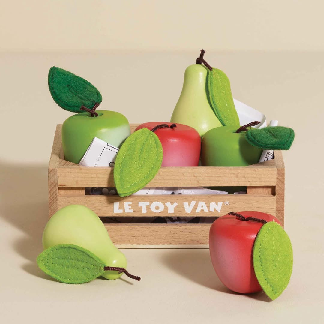 Wooden crates for role play apples and pears