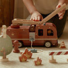 Wooden fire engine toy with ladder and hose for kids