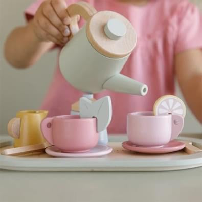 Wooden tea set toy for kids pretend play
