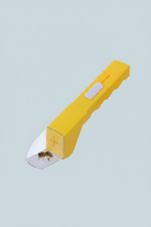 yellow handheld bug catcher shown against a plain white background, front-facing view