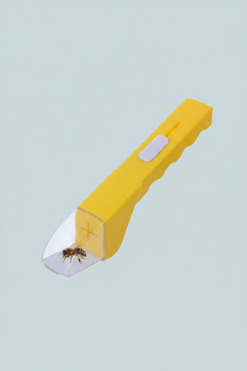 yellow handheld bug catcher shown against a plain white background, front-facing view