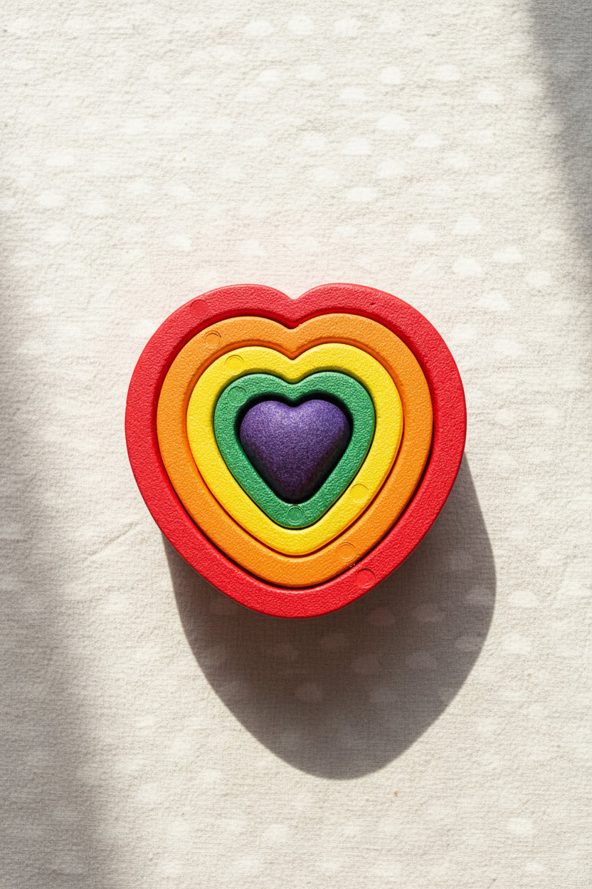 coloured nesting hearts on plin textured background