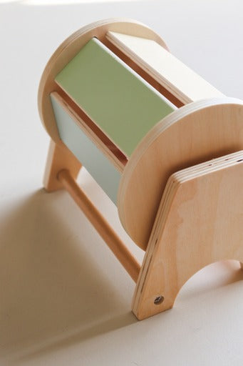 Pastel Montessori spinning drum with bell - cause and effect wooden toy for babies 6 months and older - Tiny Tree Toys