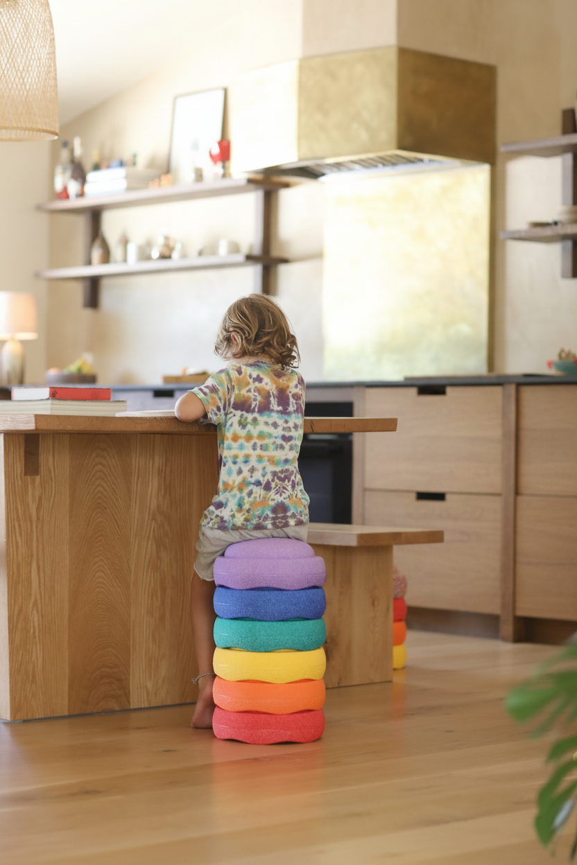 stepping stones as stool in kitchen