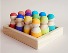 wooden painted peg dolls in wooden tray