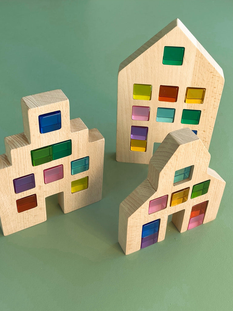 Wooden Lucite block houses - tiny tree toys