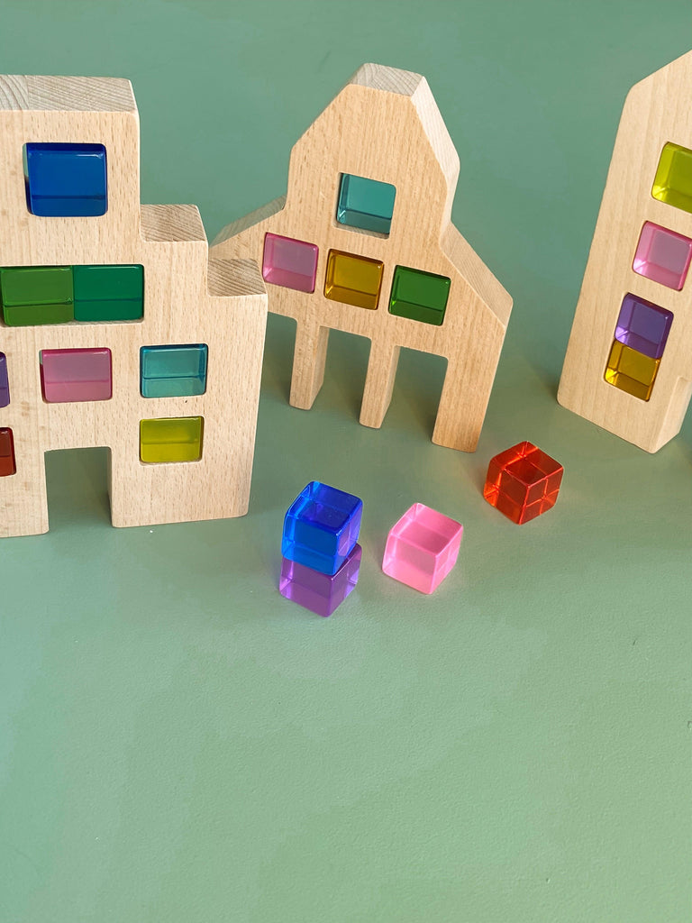 Wooden Lucite block houses - tiny tree toys