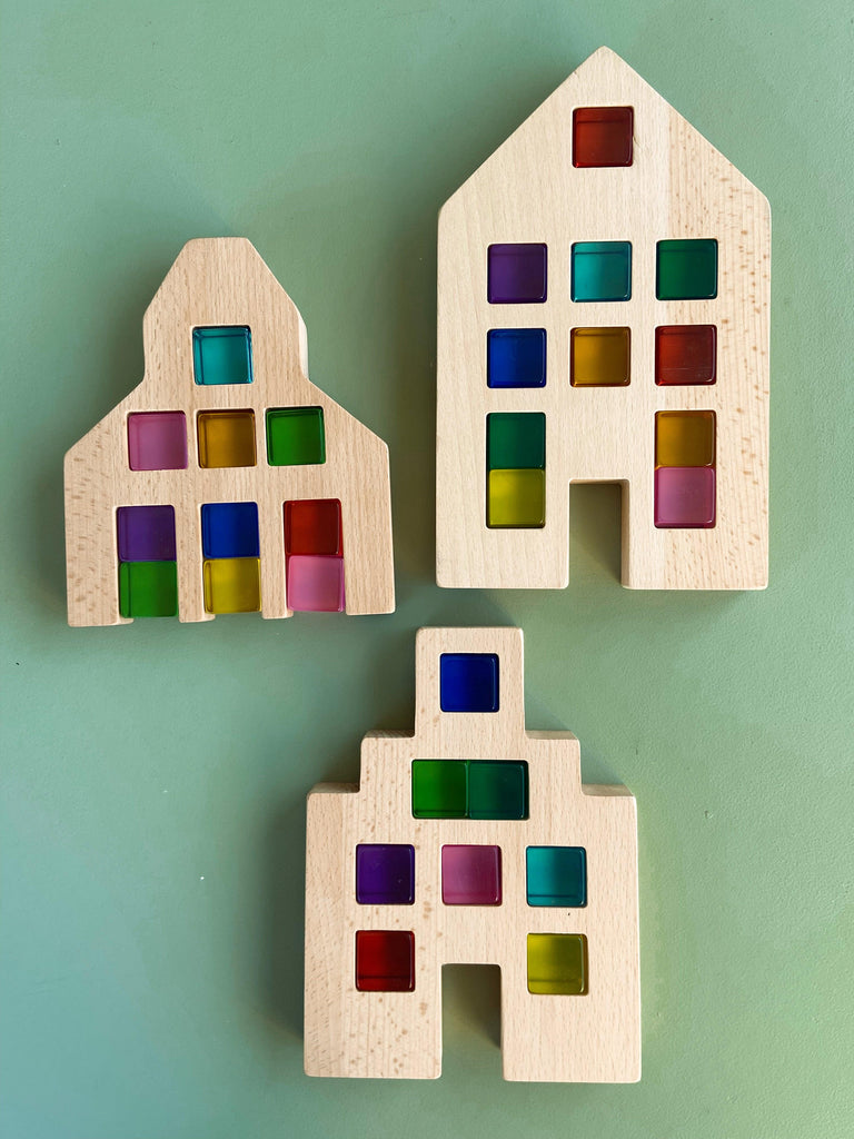 Wooden Lucite block houses - tiny tree toys