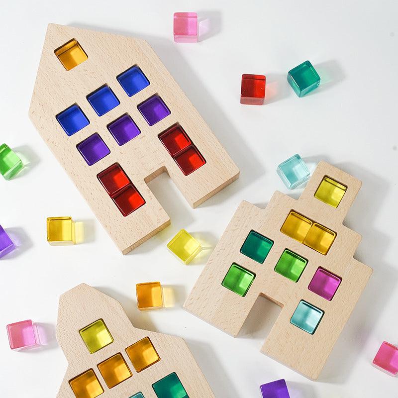 Wooden Lucite block houses - tiny tree toys