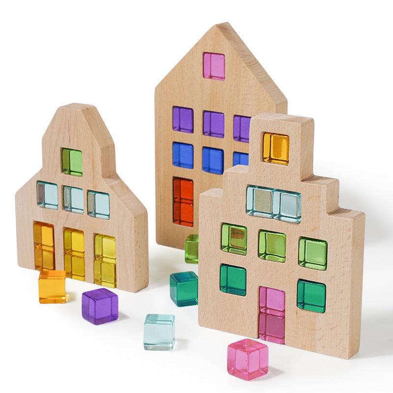 Wooden Lucite block houses - tiny tree toys